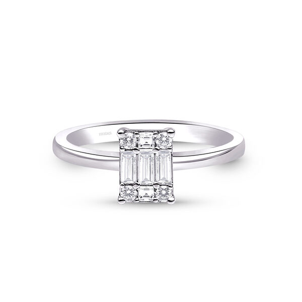 White Gold and Diamond Rectangular Cluster Ring